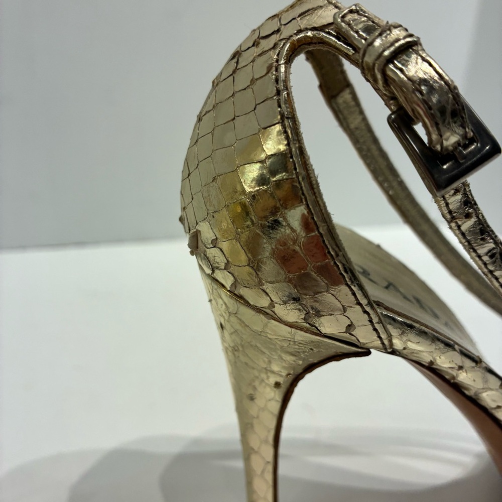 Prada Vintage Y2K Gold Snake Skin Open-toe Pumps Eu 35 US 5 - Picture 11 of 13
